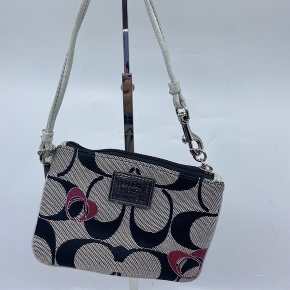 Coach Handbags - COACH Gray Black C Signature Fabric Wristlet